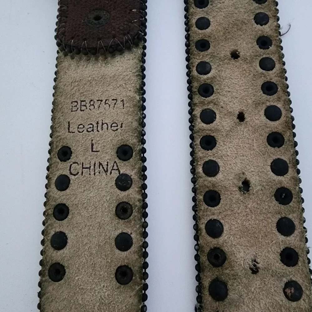 Brown Leather Rhinestone‎ Studded Belt Diamond Square Bling Western Large 34-39